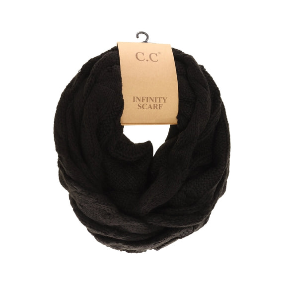 C.C. Cable Knit Infinity Scarf | Black