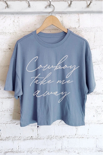 Cowboy Take Me Away Midi Crop Tee | Blue