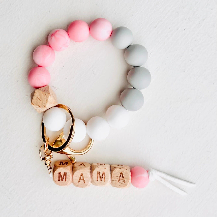 Mama Wooden Charm Key Ring Bangle | Pink