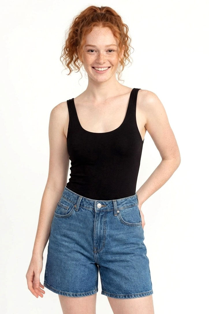 Scoop Neck Tank Bodysuit | Black