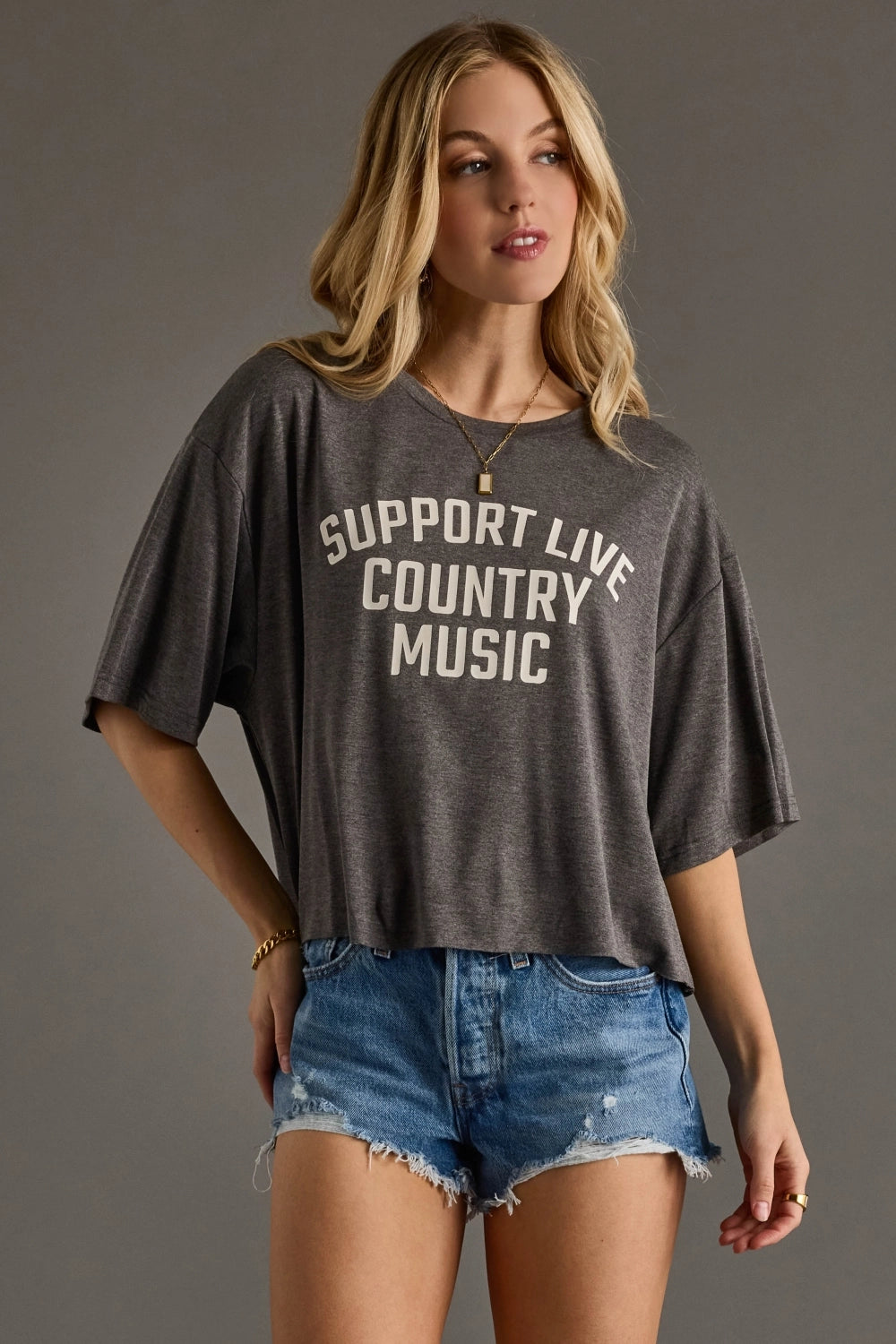 Support Live Country Music Cropped Tee | Charcoal