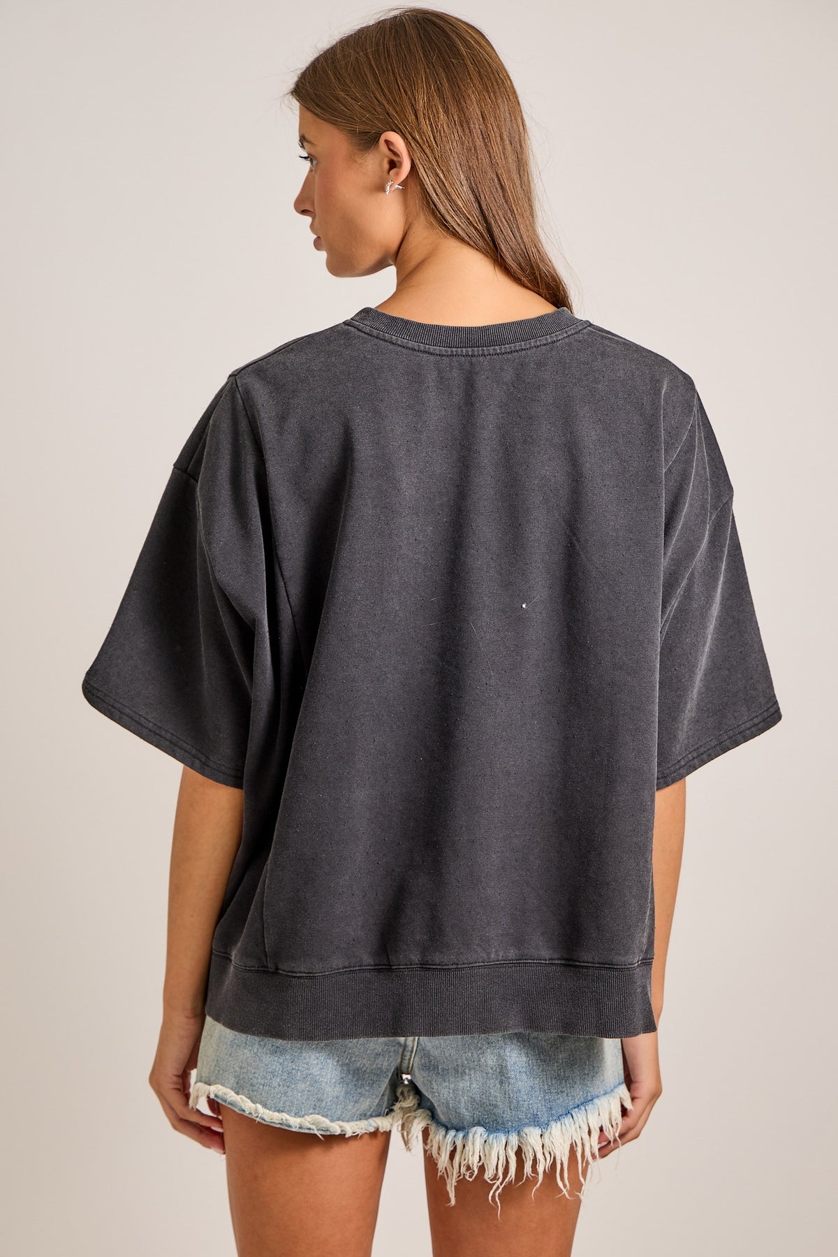 Mineral Washed Western Theme Oversized Top | Vintage Black