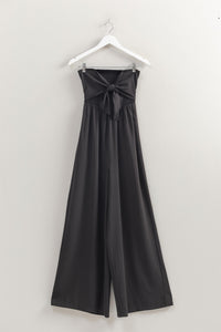 Tie Front Smocked Flowy Leg Jumpsuit | Black
