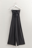 Tie Front Smocked Flowy Leg Jumpsuit | Black