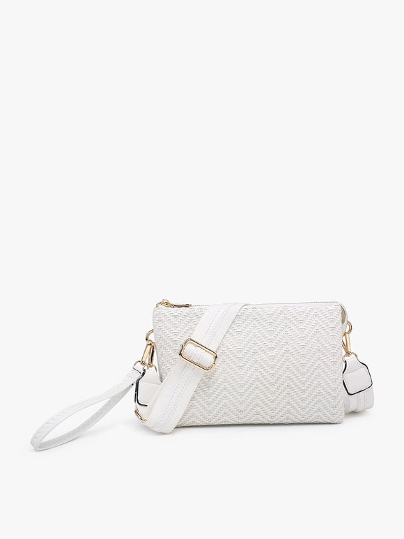 Izzy Vegan Diagonal Woven Leather Crossbody Bag | White