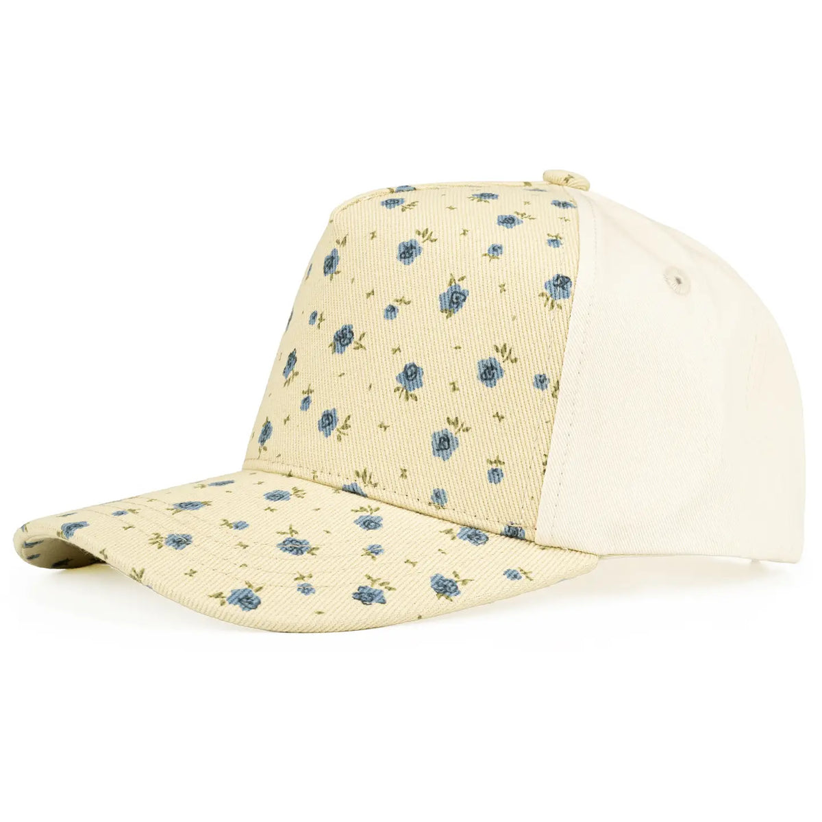 Floral Two Tone Ponytail Trucker Cap | Beige/Blue
