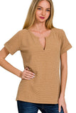 Waffle Knit Henley Top | Camel