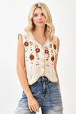 Floral Embroidery Crochet Vest Top | Cream