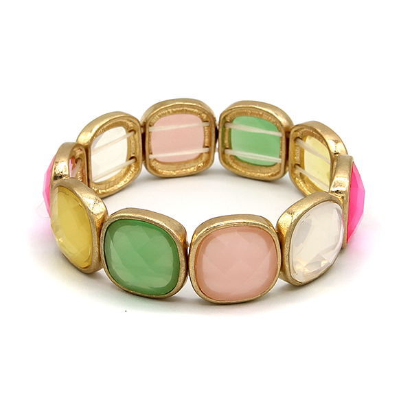 Square Gem Stretch Bracelet | Multi
