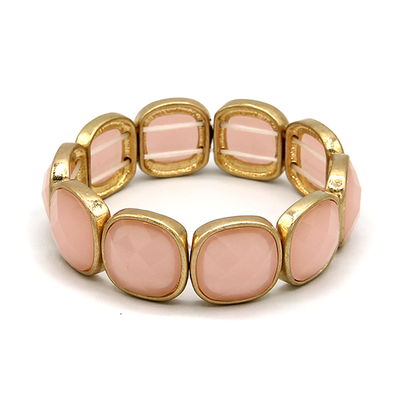 Square Gem Stretch Bracelet | Pink