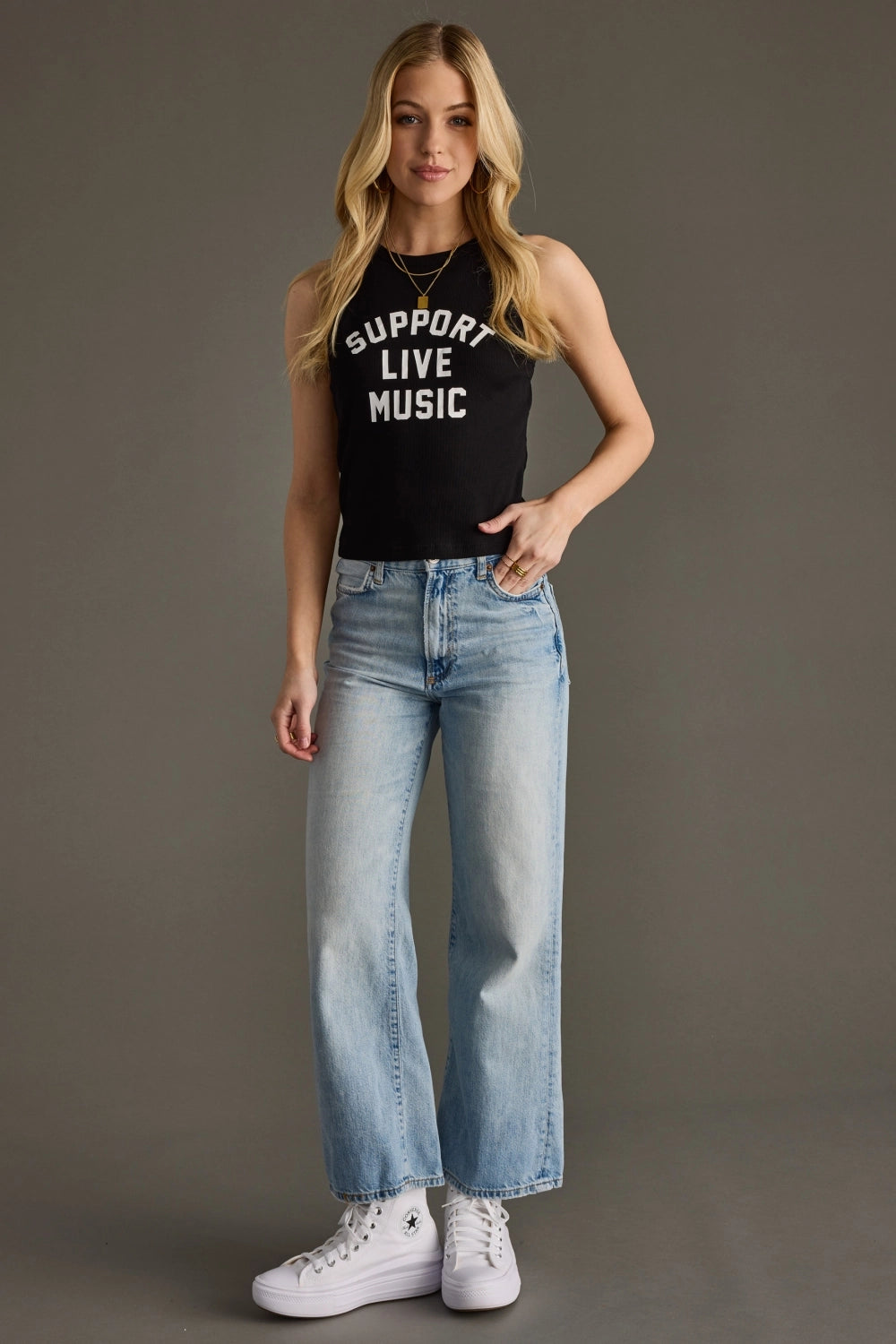 Support Live Music Fitted Tank Top | Black