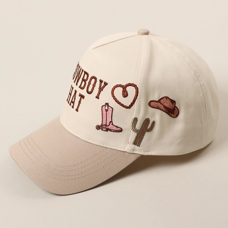 Cowboy Hat Embroidered Trucker Cap | Beige