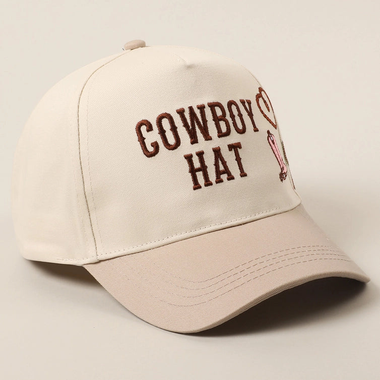Cowboy Hat Embroidered Trucker Cap | Beige