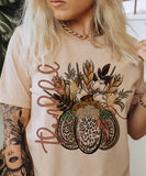 Thankful Leopard Floral Pumpkin Tee | Cream