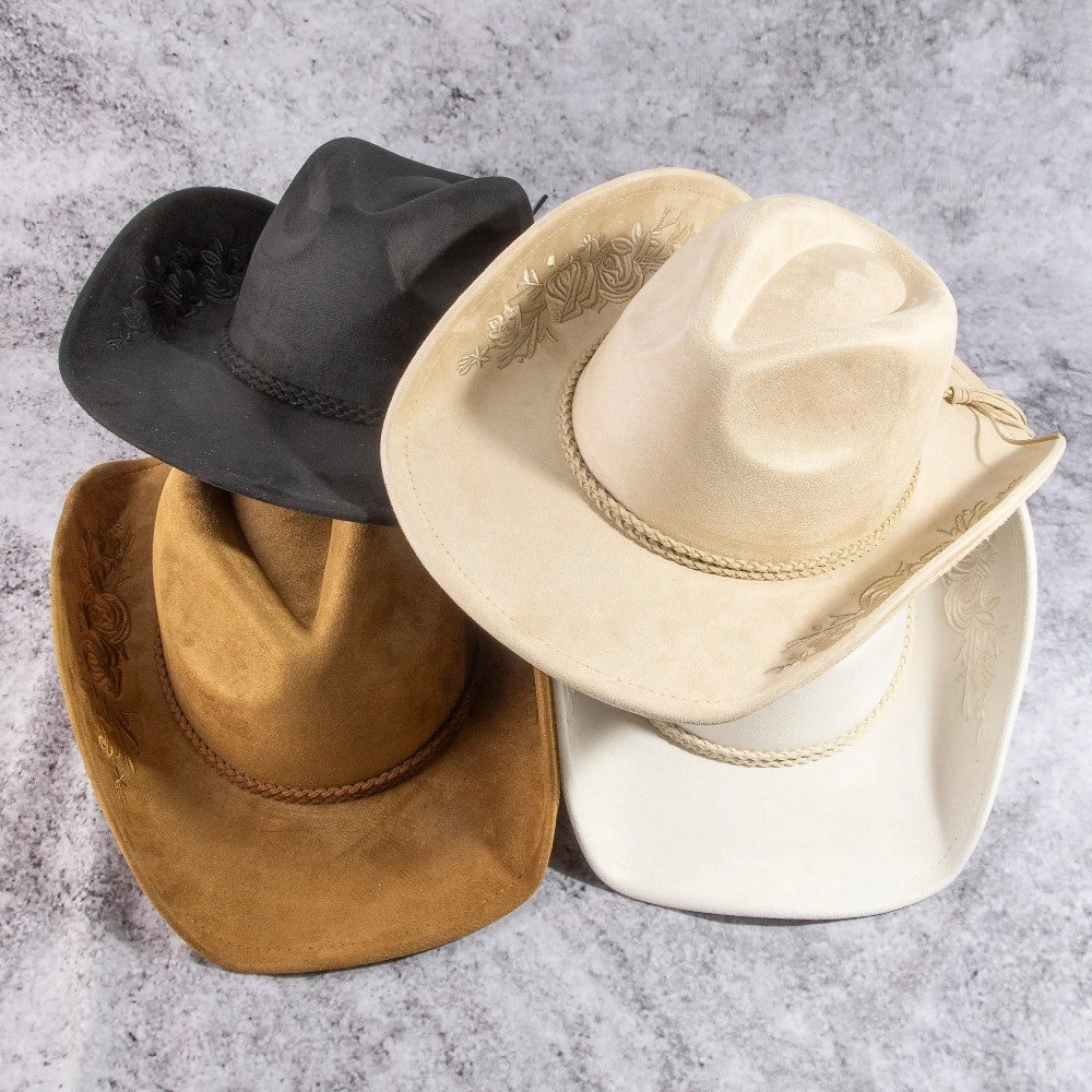 Rose Embroidered Braded Tassel Cowboy Hat | Various