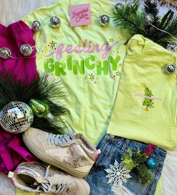 Feeling Grinchy Two Sided Tee | Lime Green