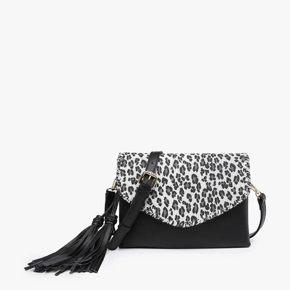 Sloane Vegan Leather Bag | Black+Light Grey Leopard