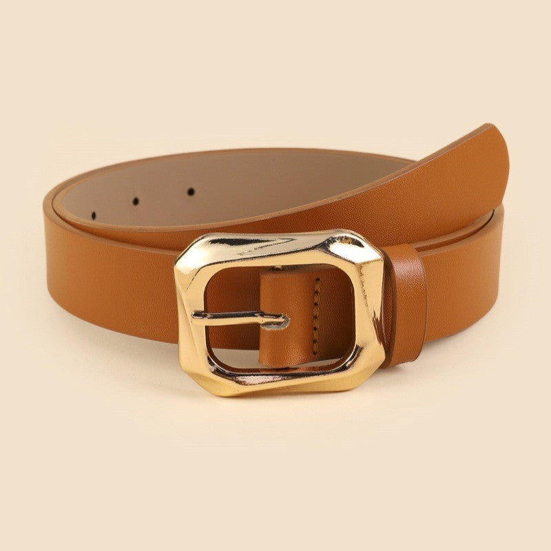 Textured Angled Faux Leather Belt | Cognac