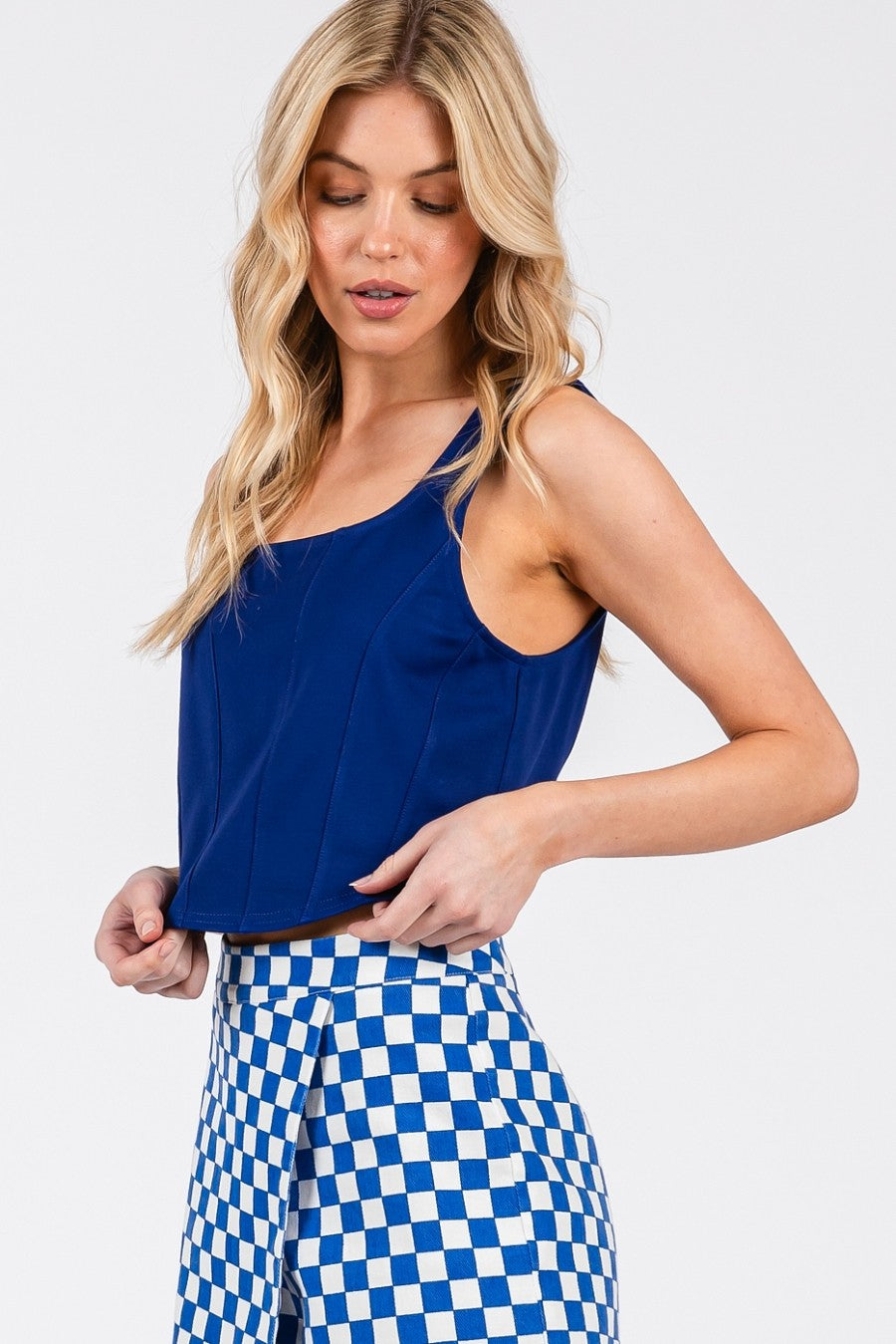 Corset Seam Crop Tank Top | Royal Blue