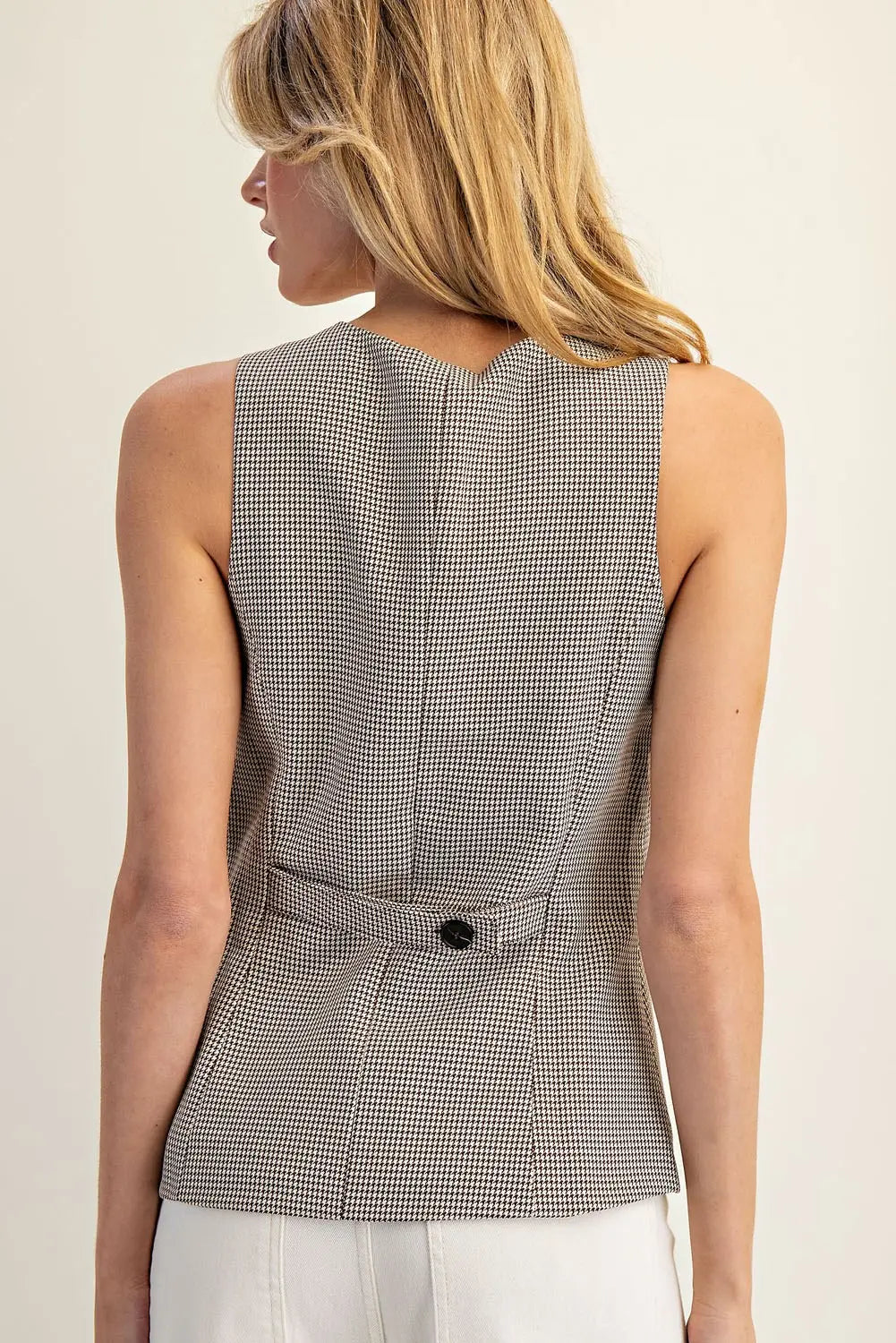 Houndstooth Square Neck Vest Top | Brown