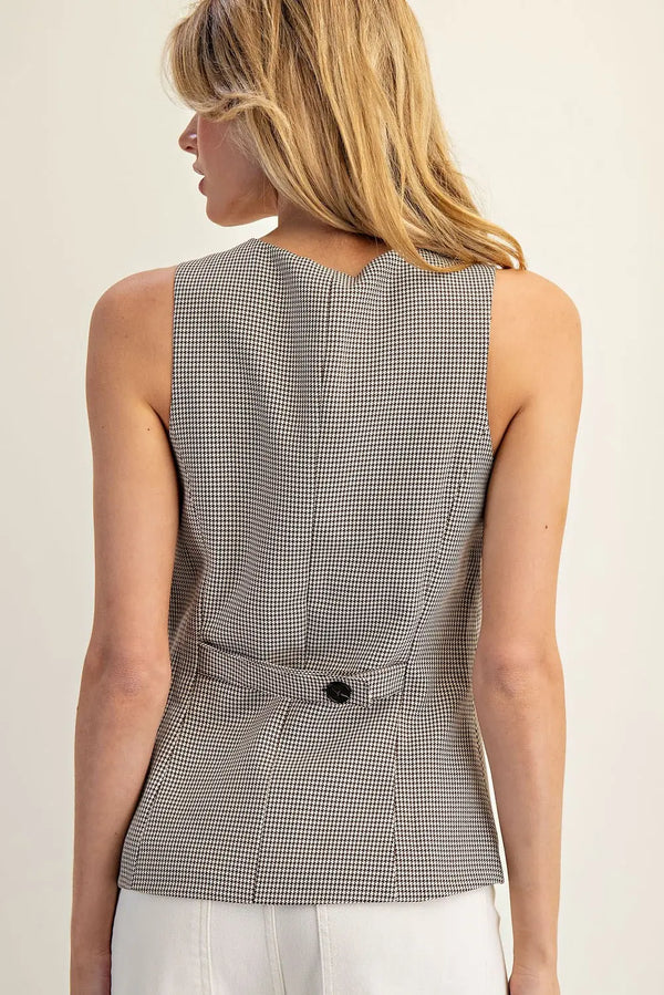Houndstooth Square Neck Vest Top | Brown