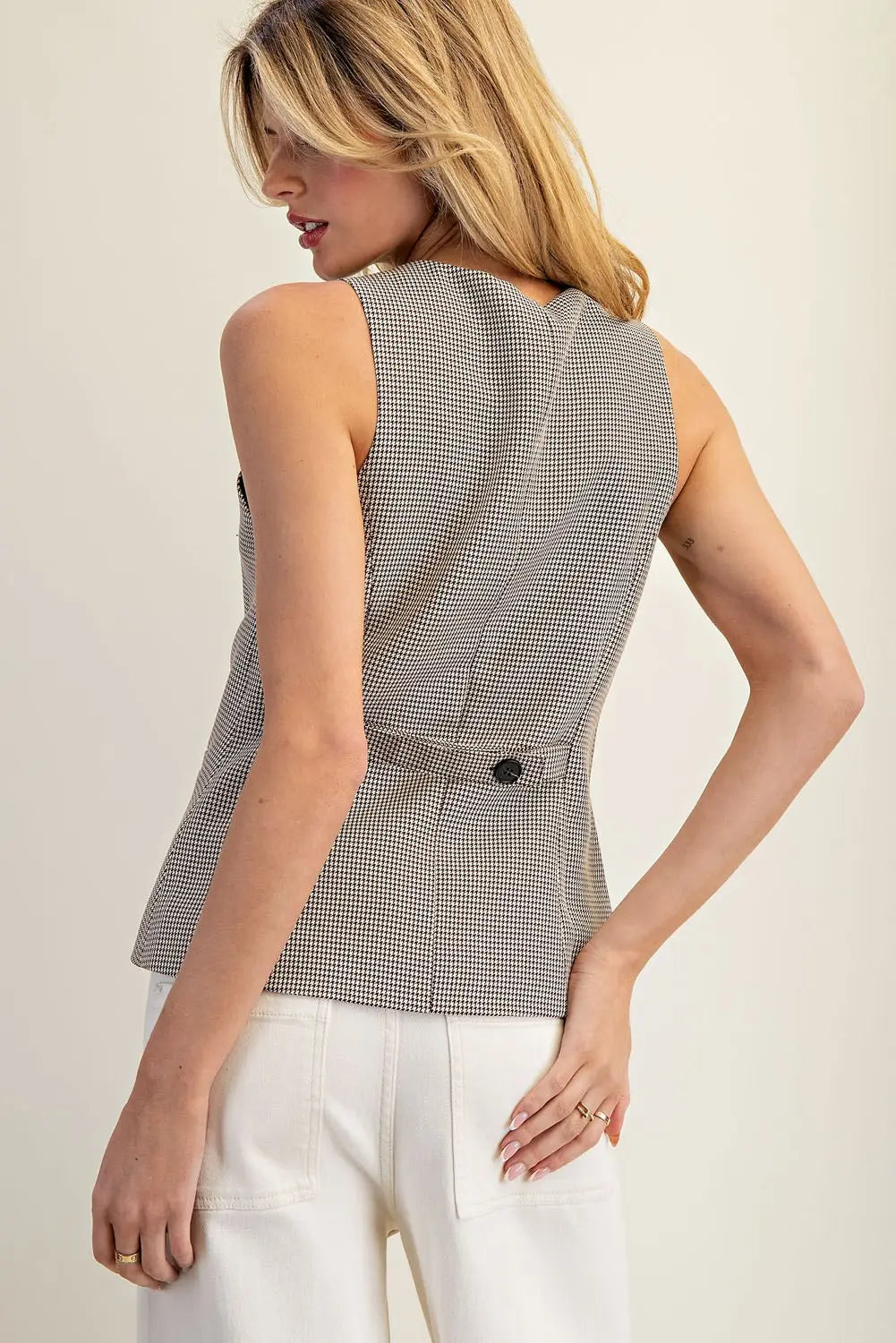 Houndstooth Square Neck Vest Top | Brown