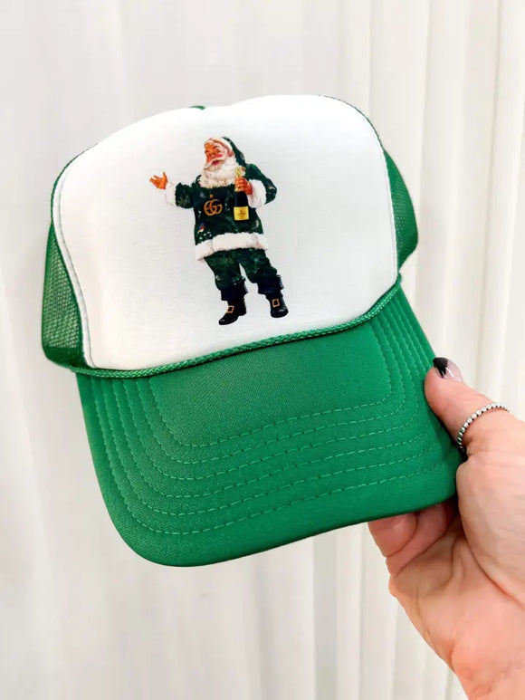 Champagne Santa Trucker Hat | Green