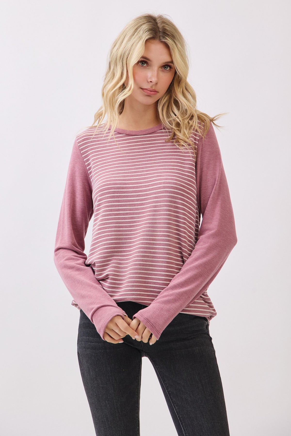 Stripe Knit Long Sleeve Top | Vintage Marsala