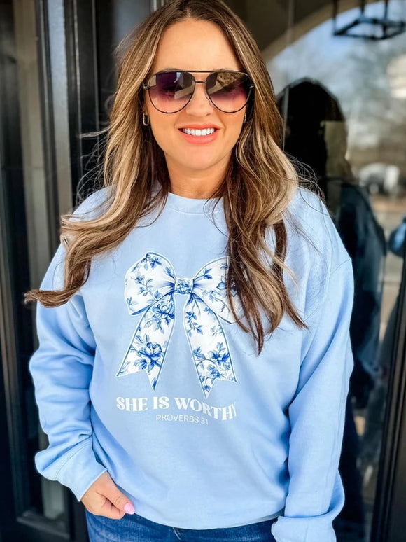 She Is Worthy Sweatshirt | Light Blue