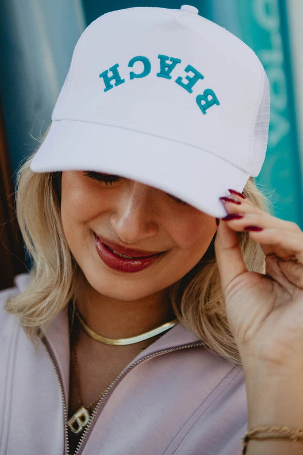 Beach Upside Down Trucker Cap | White/Mint