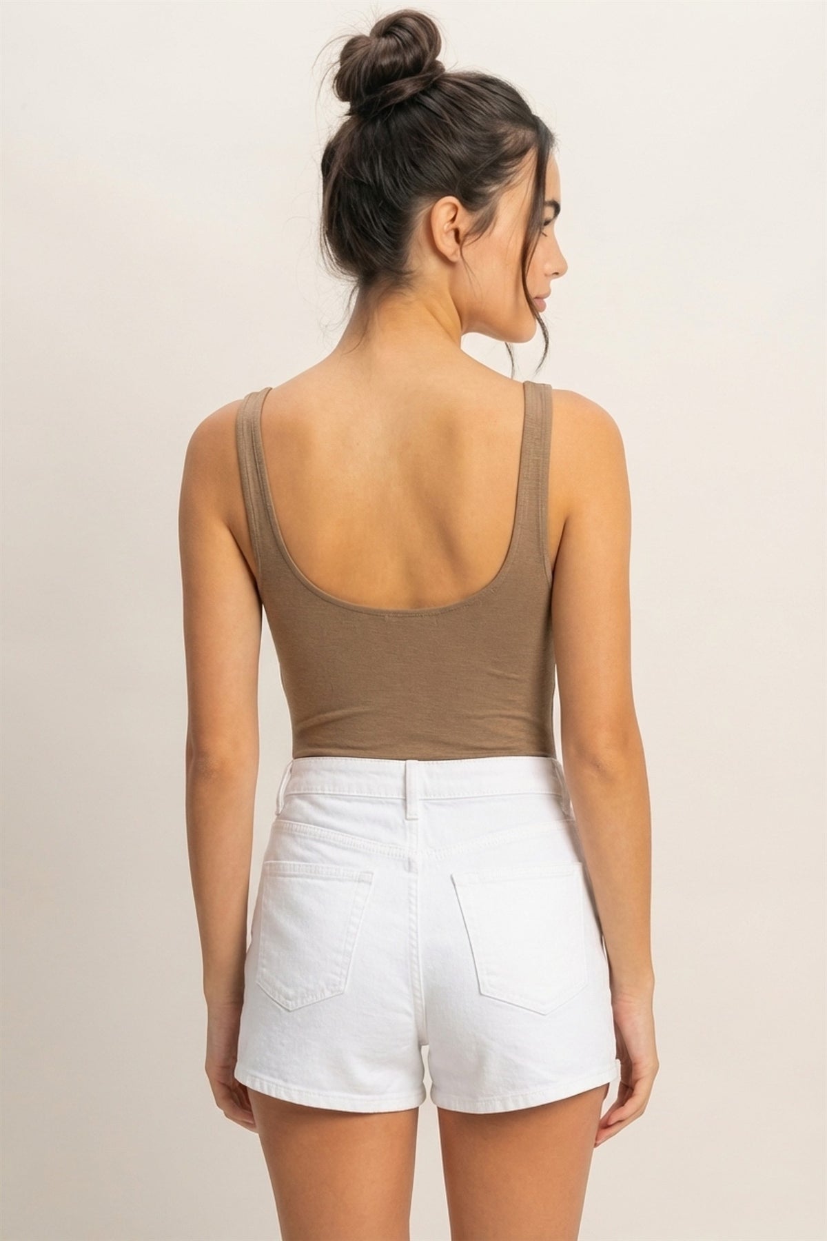Scoop Neck Tank Bodysuit | Mocha Brown