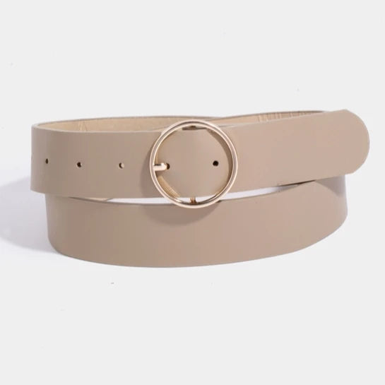 Faux Leather Circle Belt | Khaki