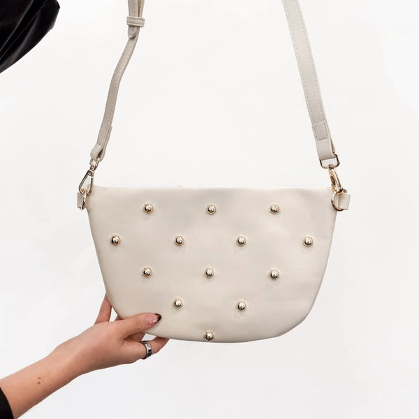 Chic Gold Studded Westlyn Bum Bag | Cream