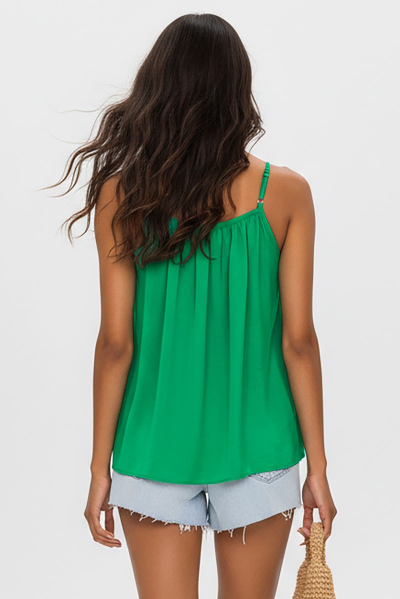 Silky Bead Detail Spaghetti Strap Tank Top | Green