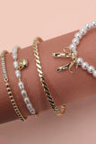 Ribbon Bow Pearl Bracelet Set | Gold