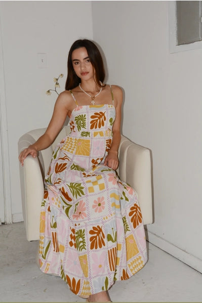 Floral Linen Open Back Maxi Dress | Multi