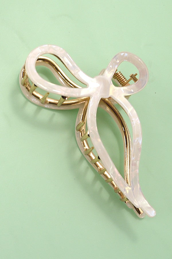 Acetate/Gold Bow Hair Claw | Ivory