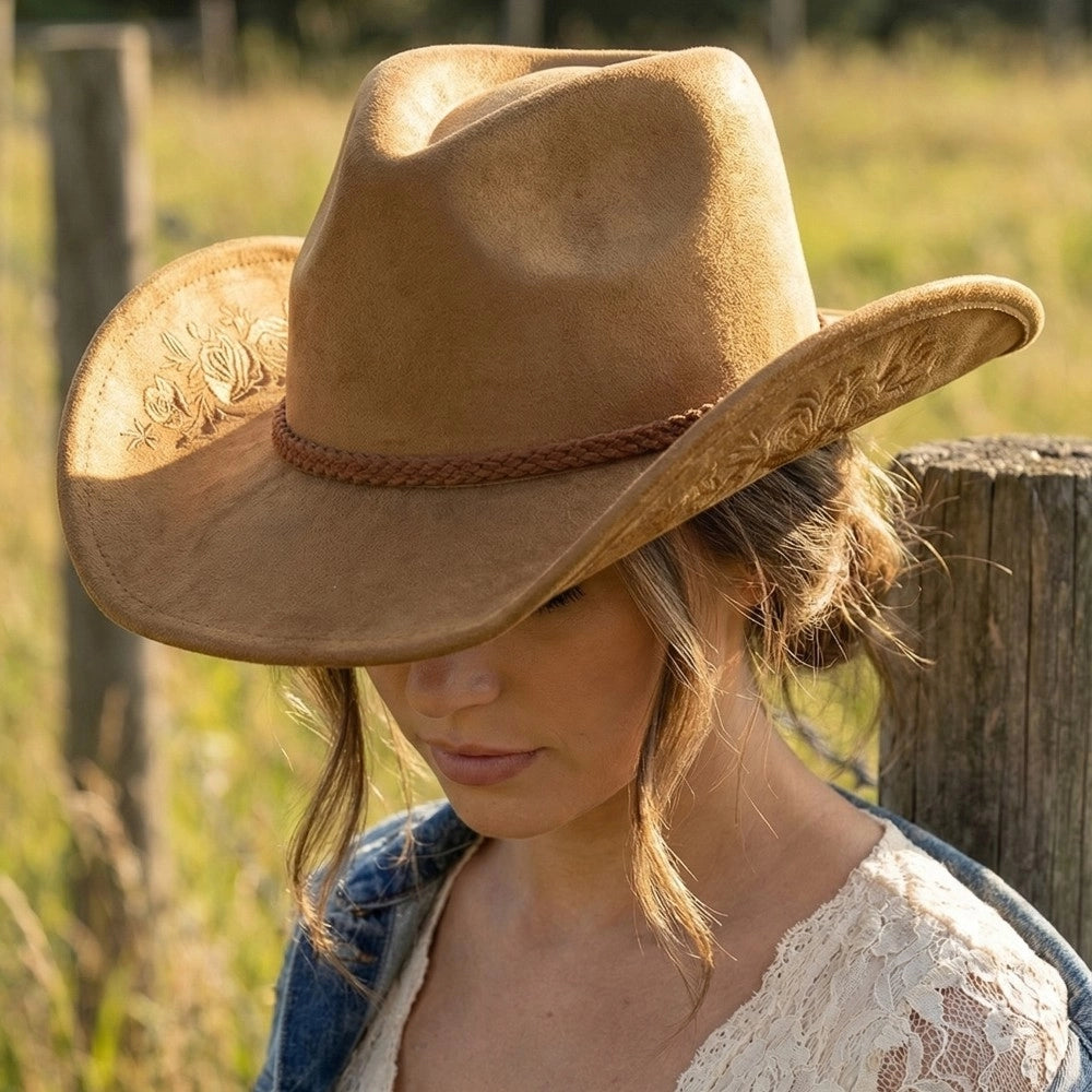 Rose Embroidered Braded Tassel Cowboy Hat | Various
