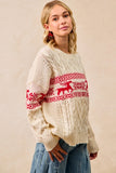 Christmas Cable Knit Sweater Top | Cream/Red