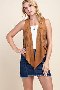 Finge Studded Suede Vest | Camel