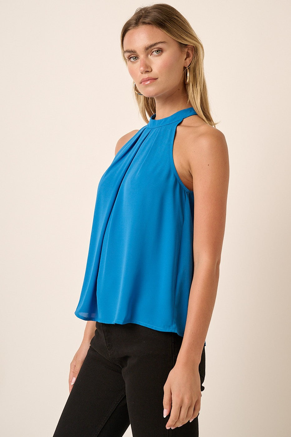 Pleated A-Line Halter Top | Blue