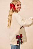 Merry Plaid Side Bow Patch Sweater Top | Cream