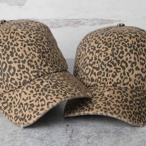 Leopard Distressed Cotton Baseball Cap