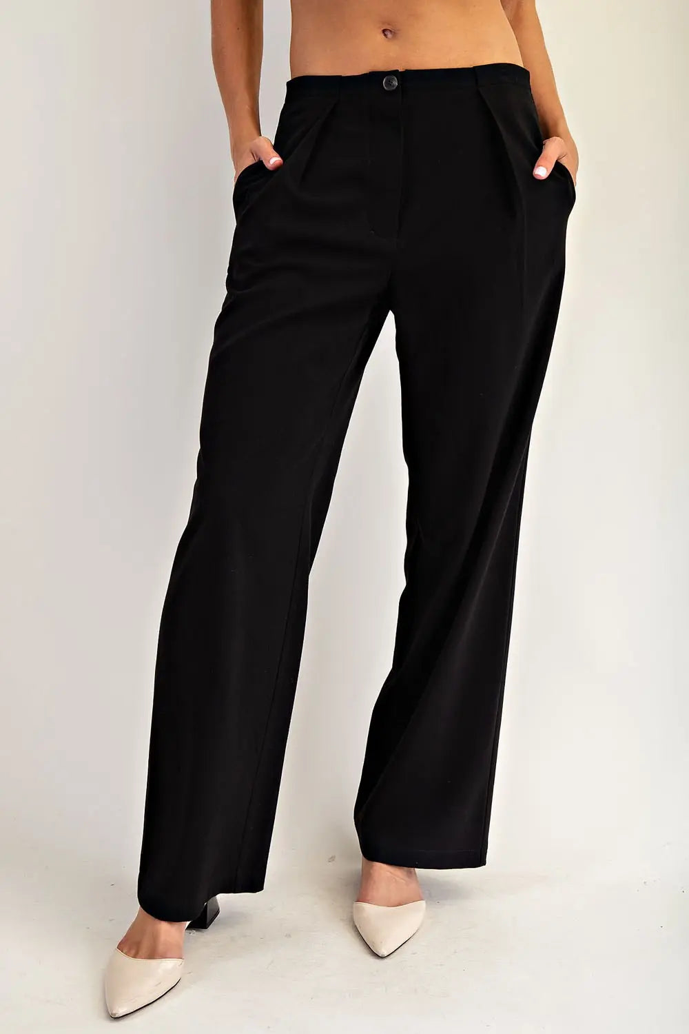 Solid Side Seam Slacks | Black