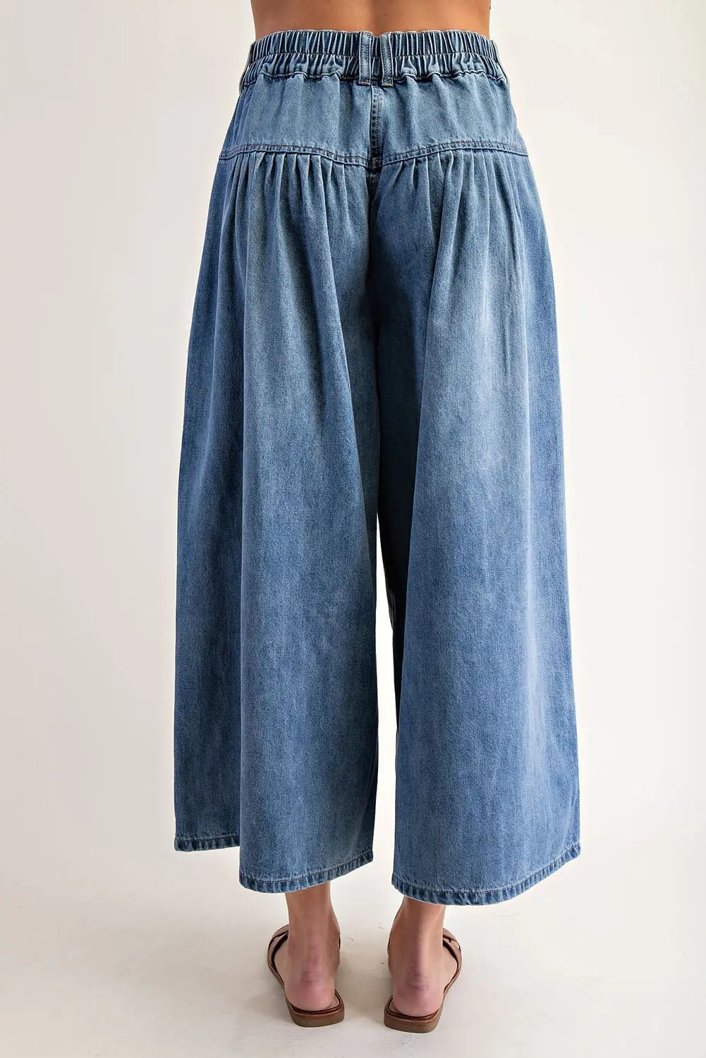 Stone Washed Cropped Culottes Pants | Denim