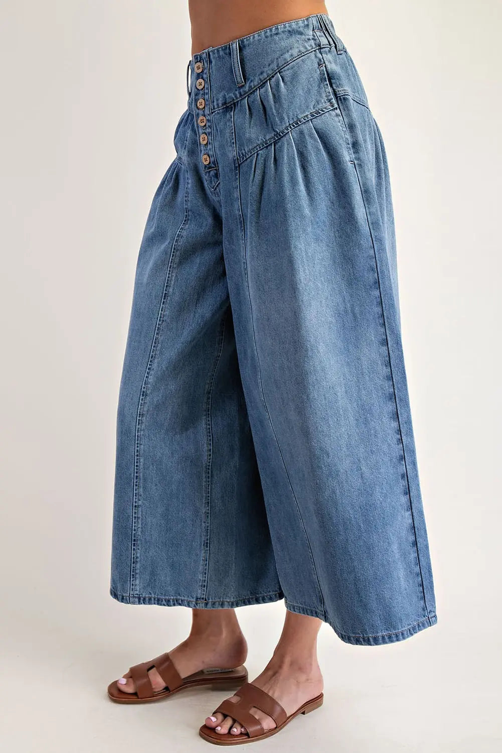 Stone Washed Cropped Culottes Pants | Denim