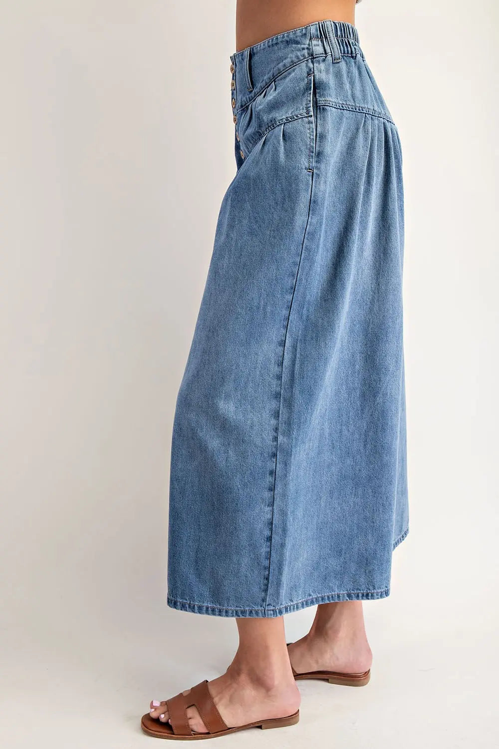 Stone Washed Cropped Culottes Pants | Denim