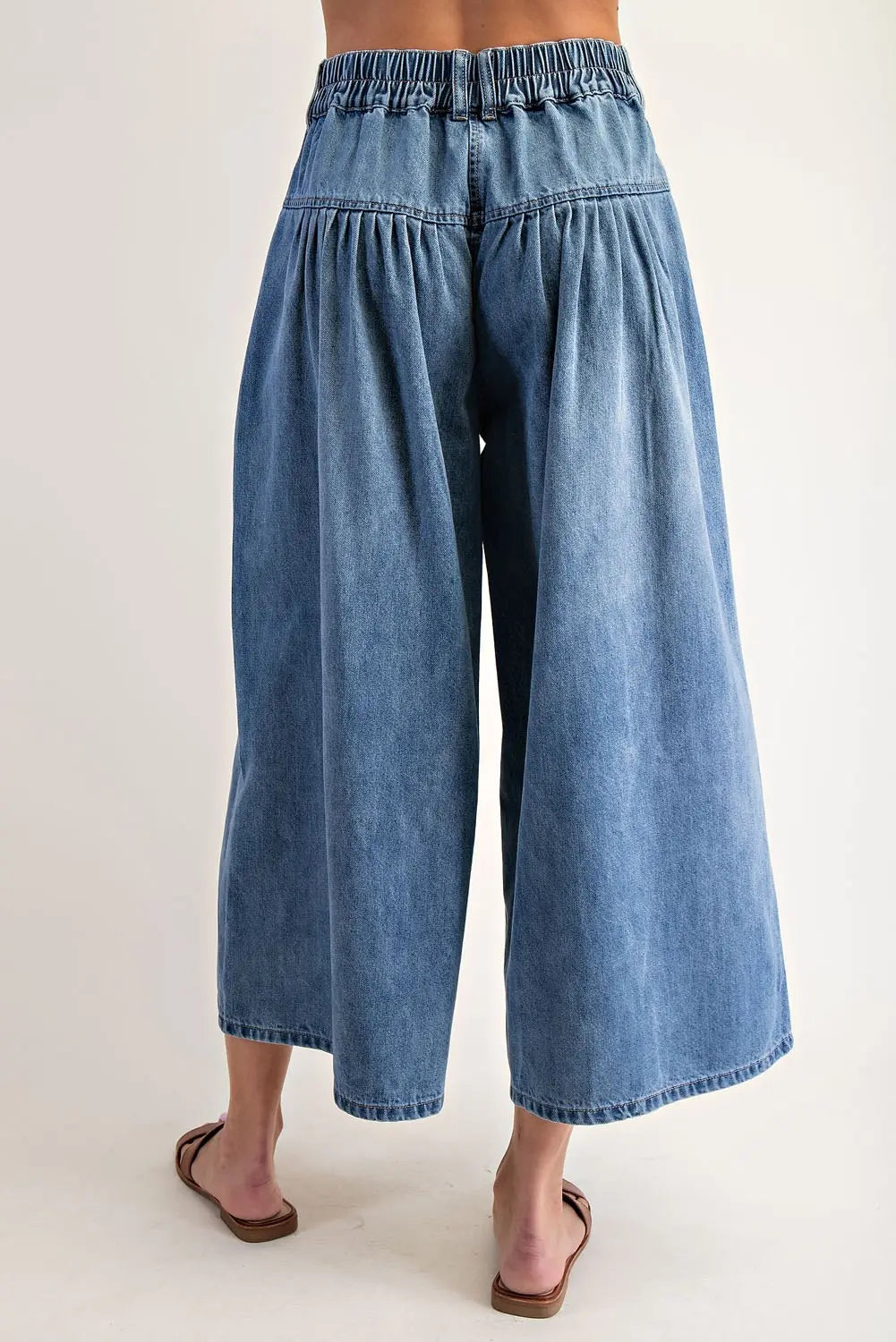 Stone Washed Cropped Culottes Pants | Denim