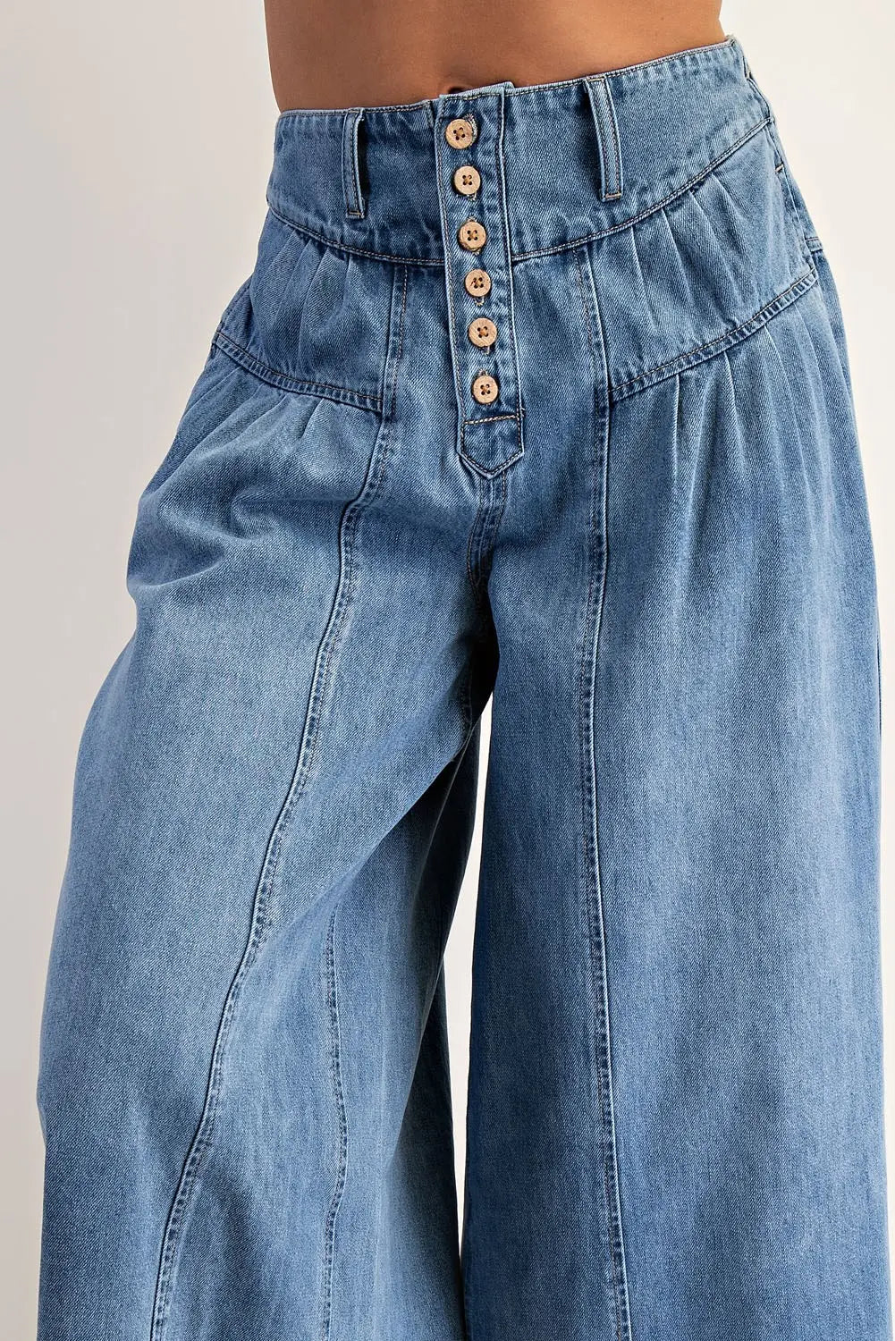 Stone Washed Cropped Culottes Pants | Denim