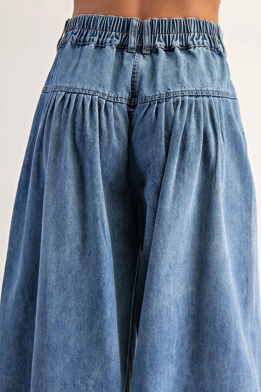 Stone Washed Cropped Culottes Pants | Denim